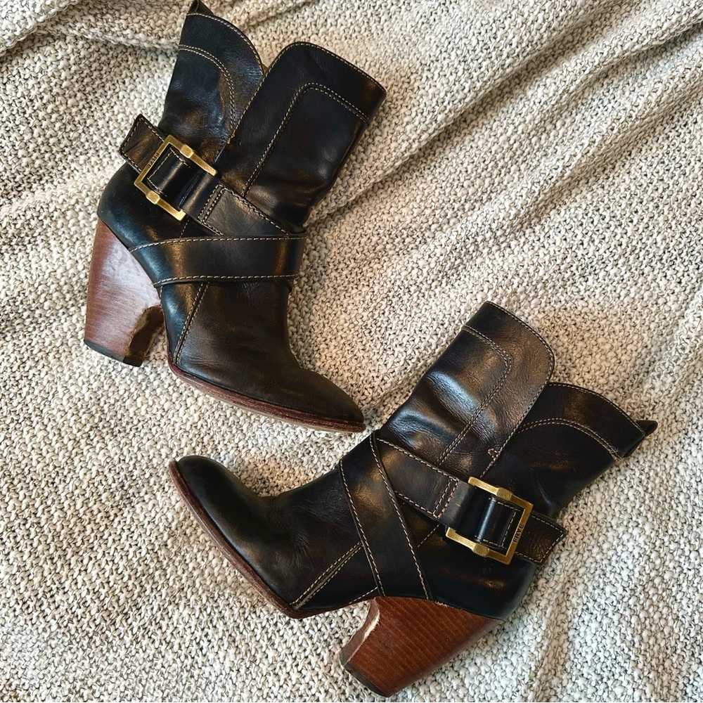 Vintage Frye sz7.5 Andrea mid leather black boots
